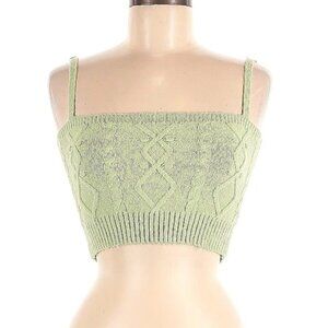 Lime Green Sweater Knit Crop Top w Spaghetti Straps